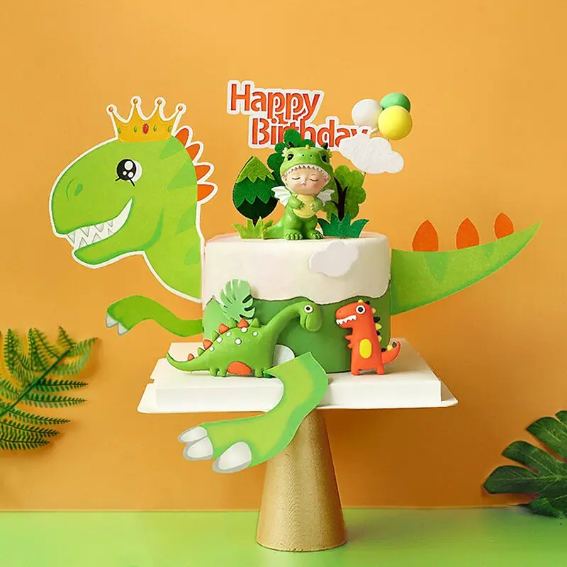 Dinosaur Theme Cake Topper Lovely Cartoon Zoo Dino Jungle Cake Decoration Soft Pottery Baby Shower Birthday Party Supplies