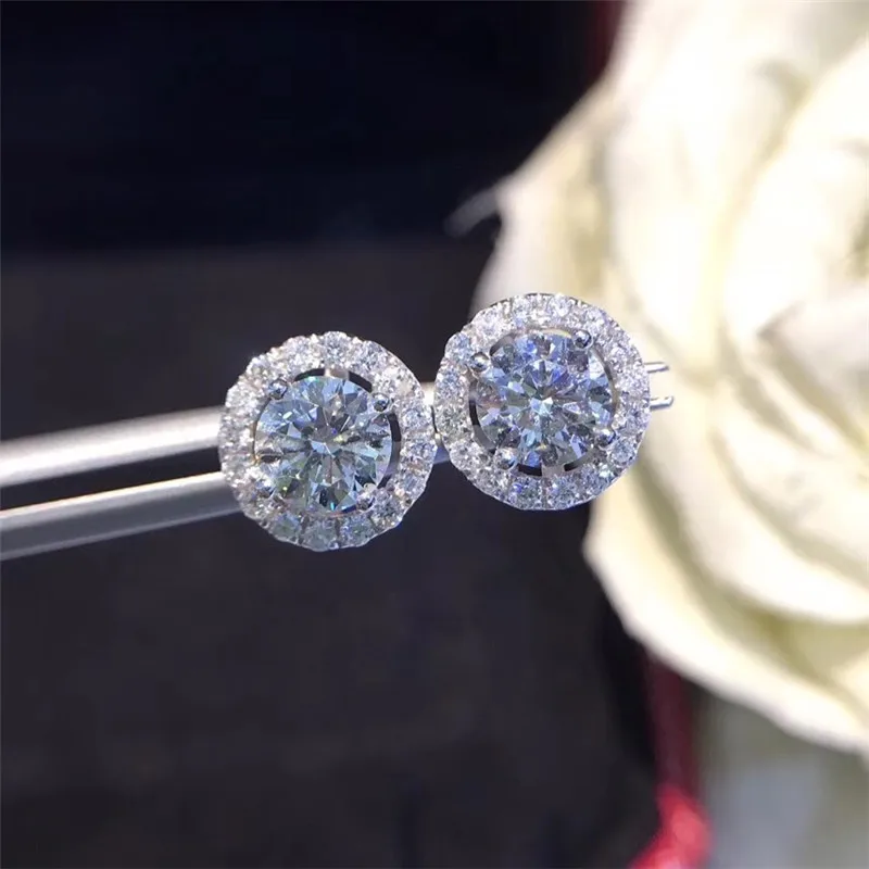 Женские маленькие круглые серьги гвоздики с белыми кристаллами винтажные