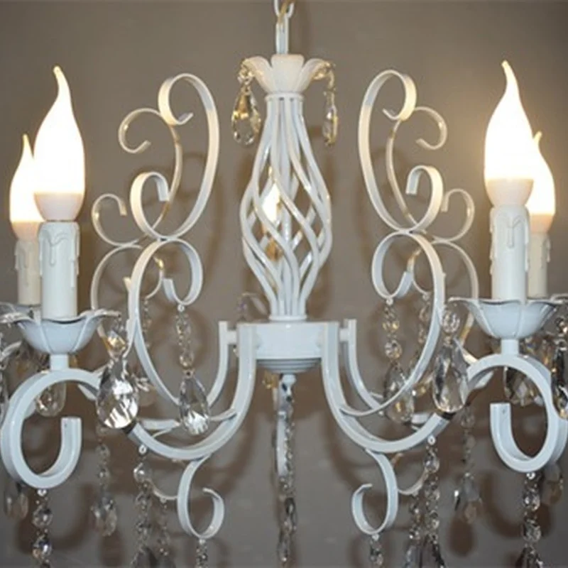 Винтажная хрустальная люстра из кованого железа белая потолочная лампа E14