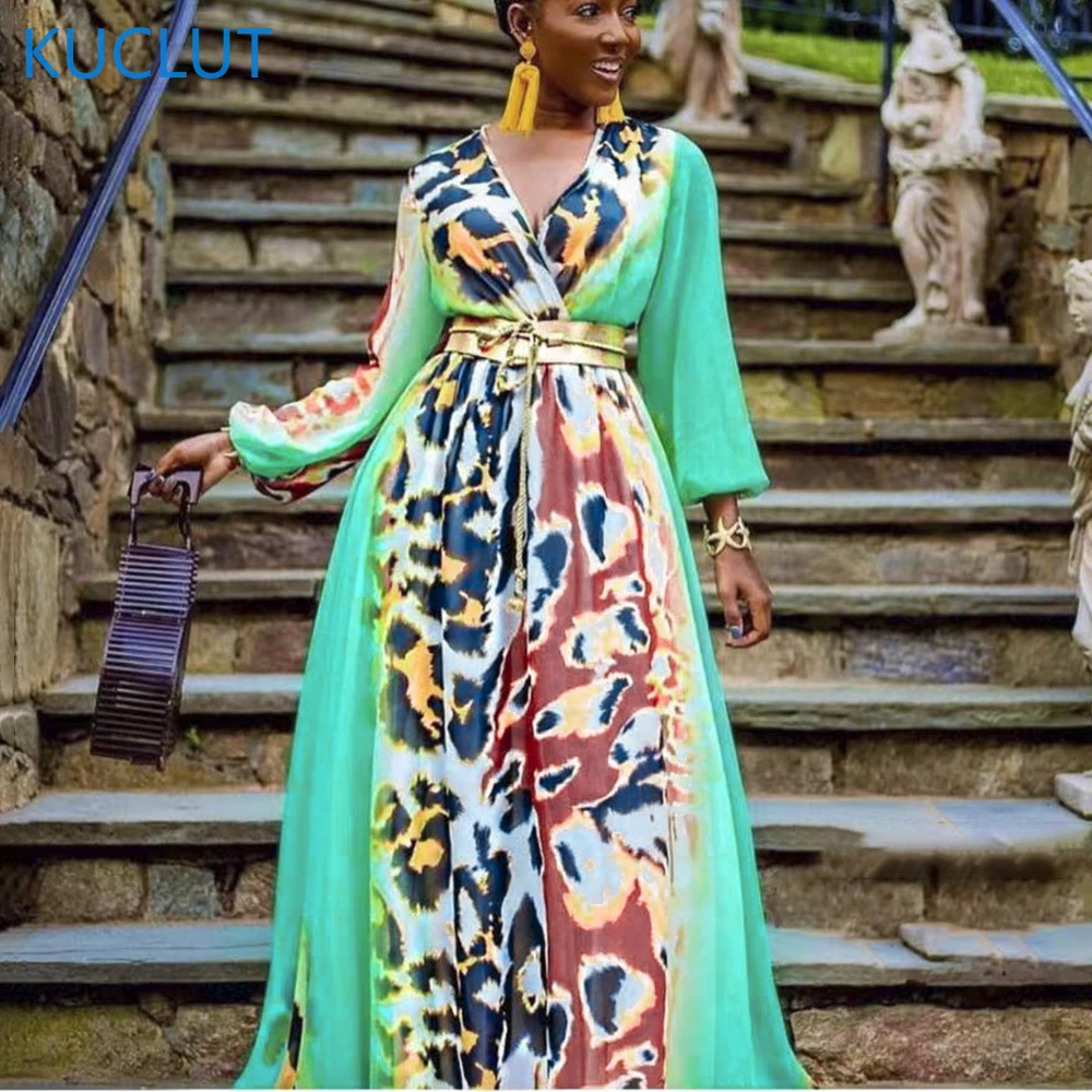 

2021 платья с Африканским принтом для женщин 2022 элегантное шифоновое вечернее платье женская одежда Дубай Abaya размера плюс Kaftan Long Boubou