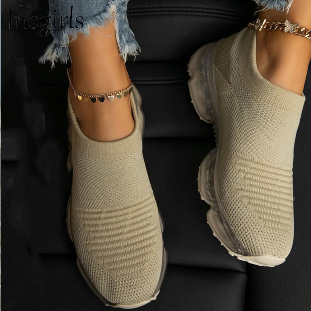 

Женские кроссовки из эластичной ткани, дышащие кроссовки больших размеров 35-43, повседневная обувь на весну, 2021