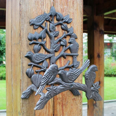antique Винтаж шесть птички на ветке чугунная стена водопровод держатель Европейский дом сад настенный декор железный крючок для хранения - Цвет: antique
