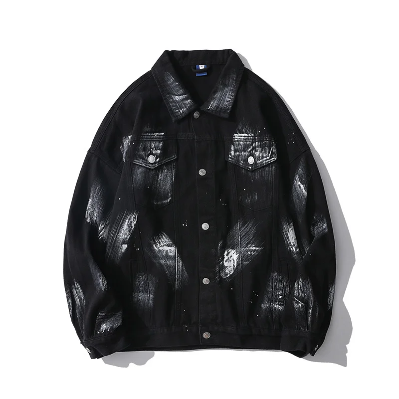 

Men and Painted Coat Retro for Ripped Jeans Women Hand Washed Harajuku Hip Hop Oversize Lapel Denim Coat Loose Autumn Clothes