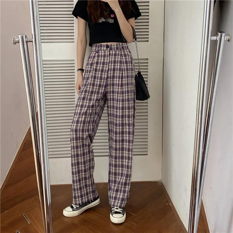 Женские повседневные брюки Alien Kitty мягкие свободные прямые в клетку большого