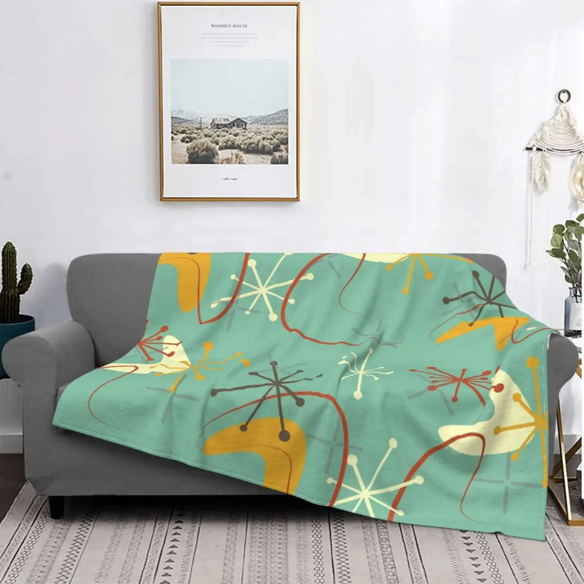 

Manta Atomic Starburst Vintage Retro de los años 1950, colcha para cama a cuadros de muselina, manta doble de felpa de Anime, co