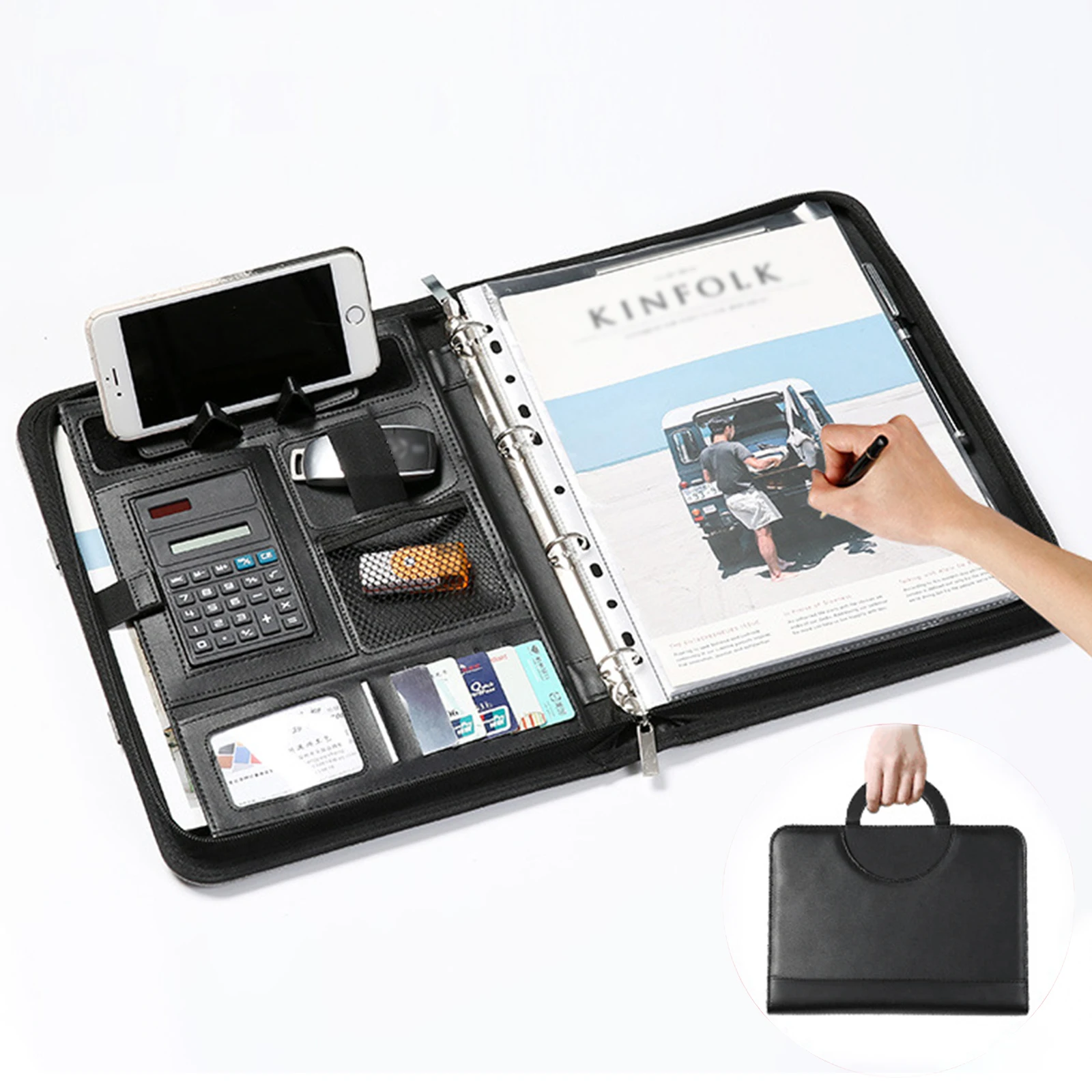 

Многофункциональный портфель формата А4 с зарядным устройством, офисный портативный портфель, кожаный портфель на молнии с блоком питания ...