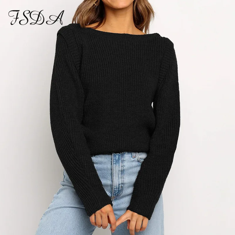 FSDA и круглым вырезом Трикотажный 2020 осень-зима свитер цвета хаки для женщин с
