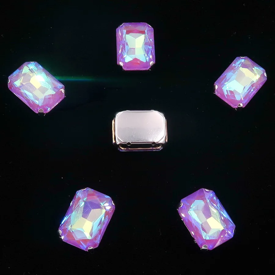 A19 Purple AB Серебряный металлический коготь 20 шт/п Радужный и Желейный AB стеклянный кристалл 13*18 мм прямоугольная форма пришитые Стразы бусины ручной работы diy отделка - Цвет: A19 Purple AB