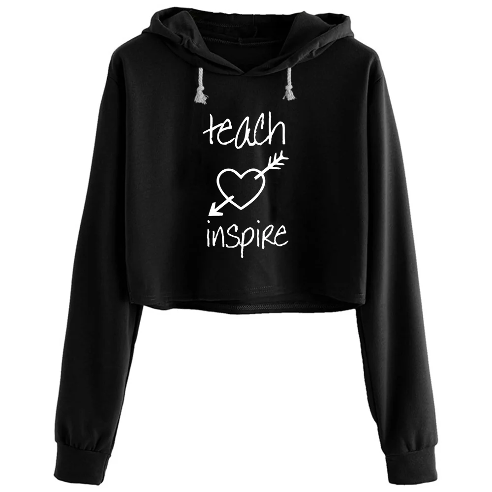 

Teach Love Inspire Crop Hoodies Women Goth Grunge Harajuku Anime Pullover For Girls