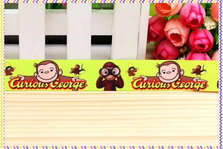 

DHK 7/8'' 5yards george monkey printed grosgrain ribbon headwear hair bow diy party decoration OEM Wholesale 22mm E932