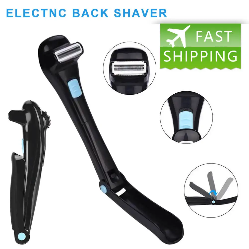 

Electric Men Back Hair Shaver Safe Body Hair Shaving Long Handle Battery Operated Razor 180 Degrees Foldable Chest Depilatory