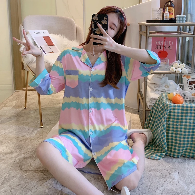 

Spring Silk Flower Print Sleepwear Sexy Nightdress Female Pyjamas Casual Nightwear Women Pajamas Lounge Set Soft Dress Gown