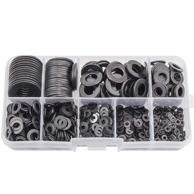 

Flat Washers,Black Carbon Steel Flat Washers Set , (9 Sizes 580 Pieces)
