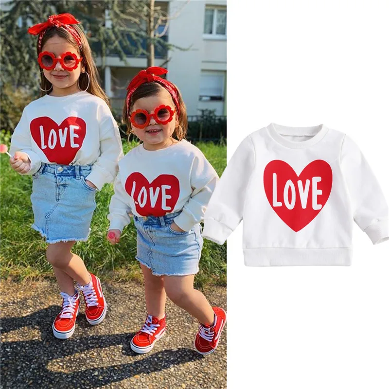 

Baby Girls Love Heart Printed Sweatshirts Valentine's Day Clothes 6M-6T Toddler Kids Casual Long Sleeve Pullover Top Outfit 2022