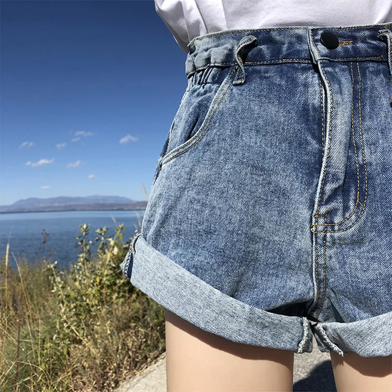 VIRITE женские джинсовые шорты широкие высокая талия джинсы короткие синие