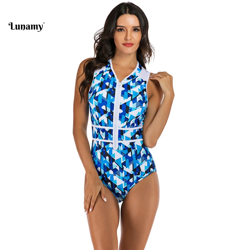 Слитный купальник Lunamy с геометрическим рисунком женский сексуальные боди без