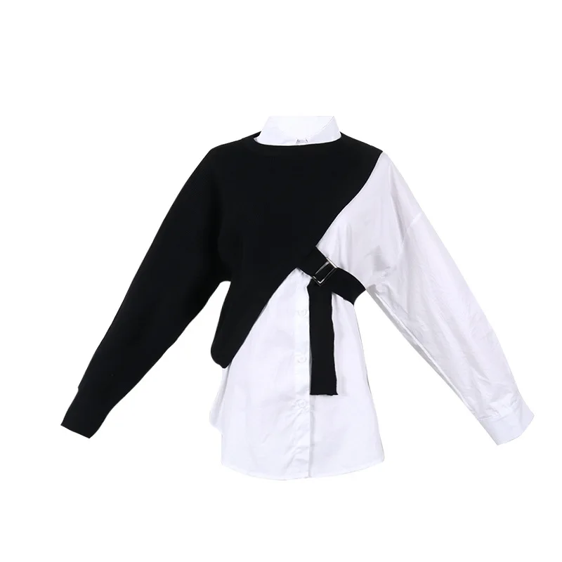 

NEW Women's Stripes Patchwork Long Sleeves Asymmetric Casual Shirt Tops D821