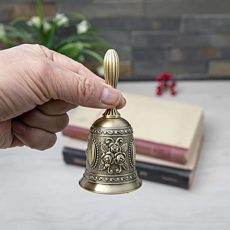 Hand Bell Metal Tone Ring Alarm Hold Service Call Desktop Tea Dinner Game Christmas Gold | Дом и сад