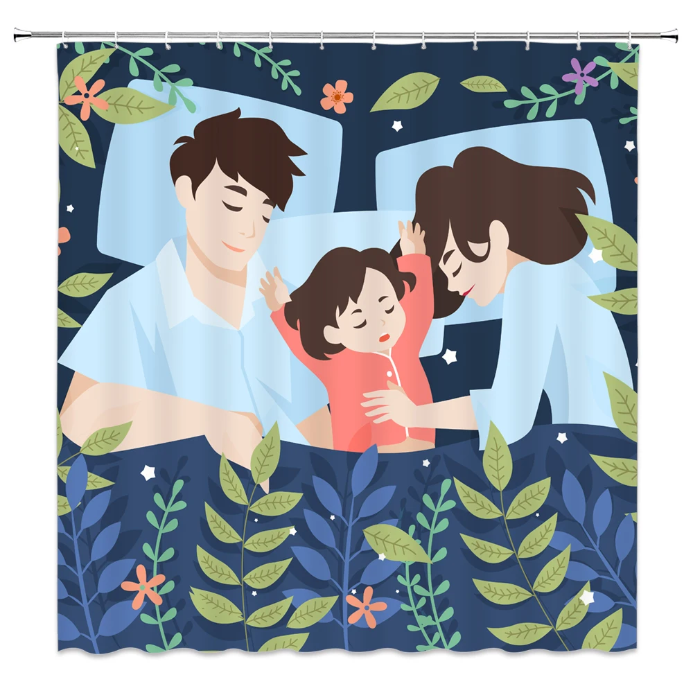 Семья из трех теплых занавесок для душа ванная комната водонепроницаемый