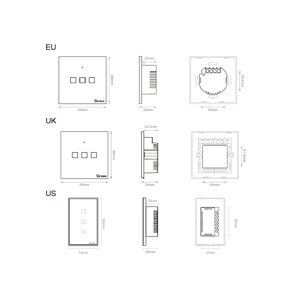 SONOFF WI-FI настенный выключатель 1/2/3 интеллигентая(ый) переключатель TX серия РЧ пульт дистанционного управления, настольная лампа, светодиодная лампа светильник переключатель умный дом Настенные переключатели