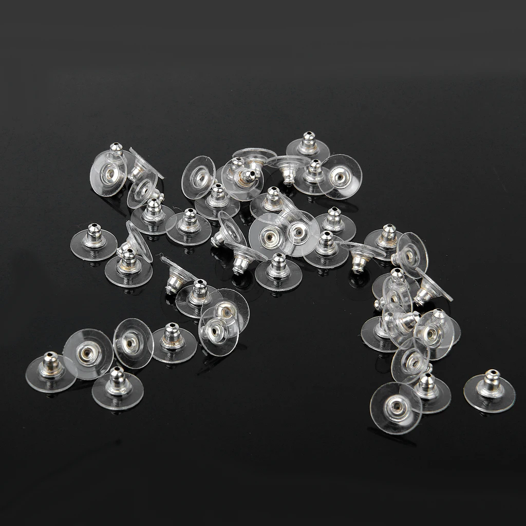 

25 Pairs Ear Studs Backs Clutch With Plastic Pad For Earrings DIY Crafts