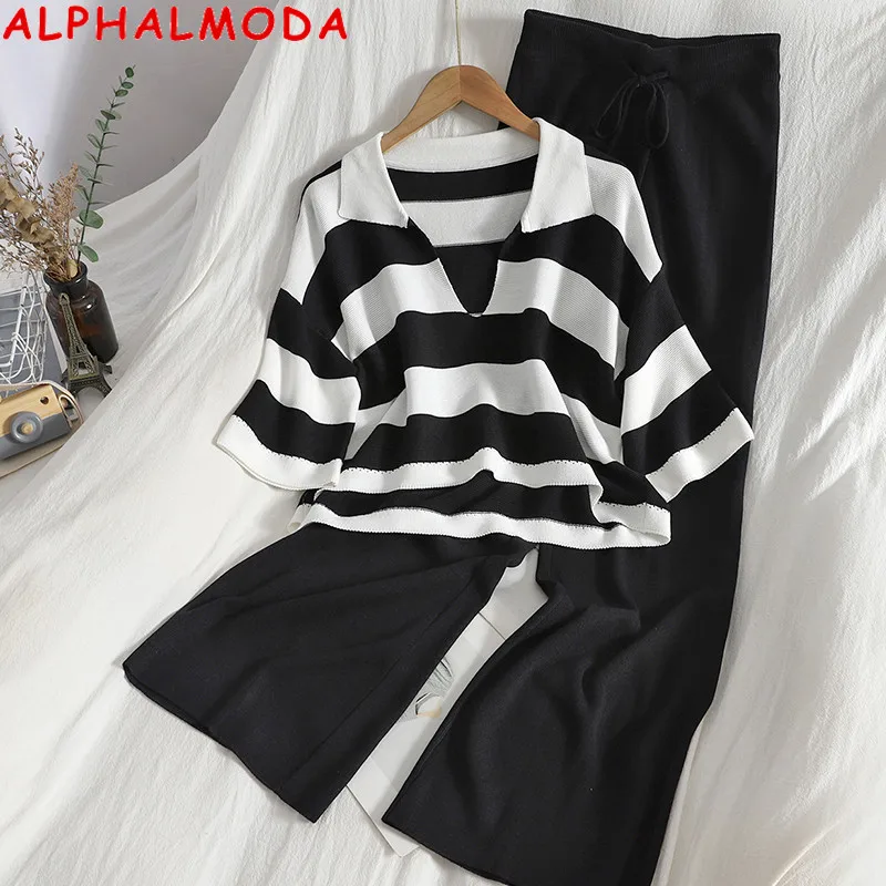 Женский комплект поло ALPHALMODA футболка с рукавом до локтя + широкие штаны на