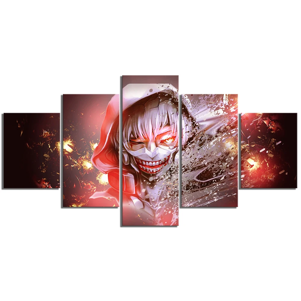 

5 Pieces Canvas Painting Animation Poster Tokyo Ghoul Modern Wall Art Canvas Printed Pictures Home Decor For Living Room Artwork