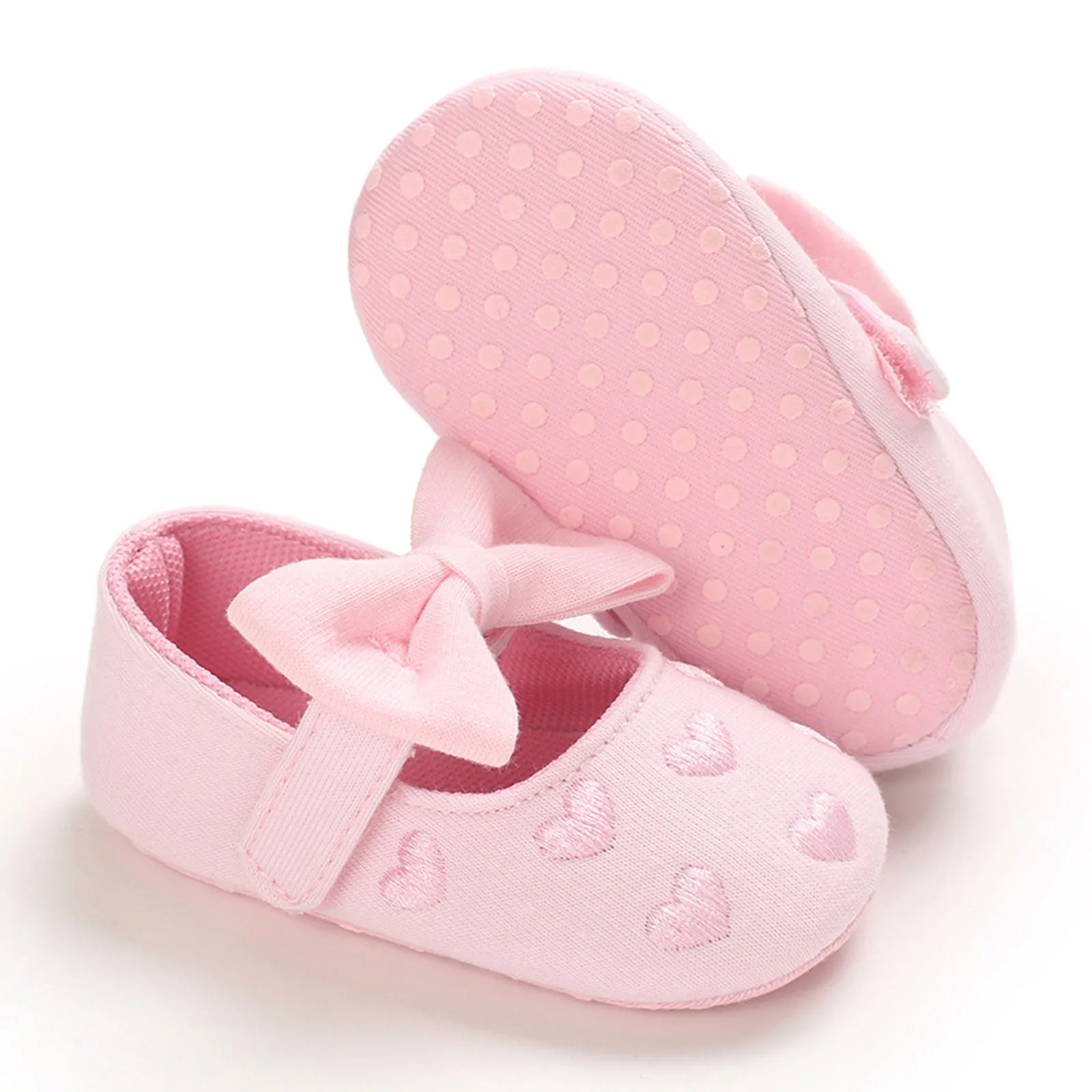 

Infant Girls Baotou Heart-shaped Print Bow Cotton Shoes Magic Stick Toddler Shoes Soft Sole Cloth Shoes Toddler Shoes