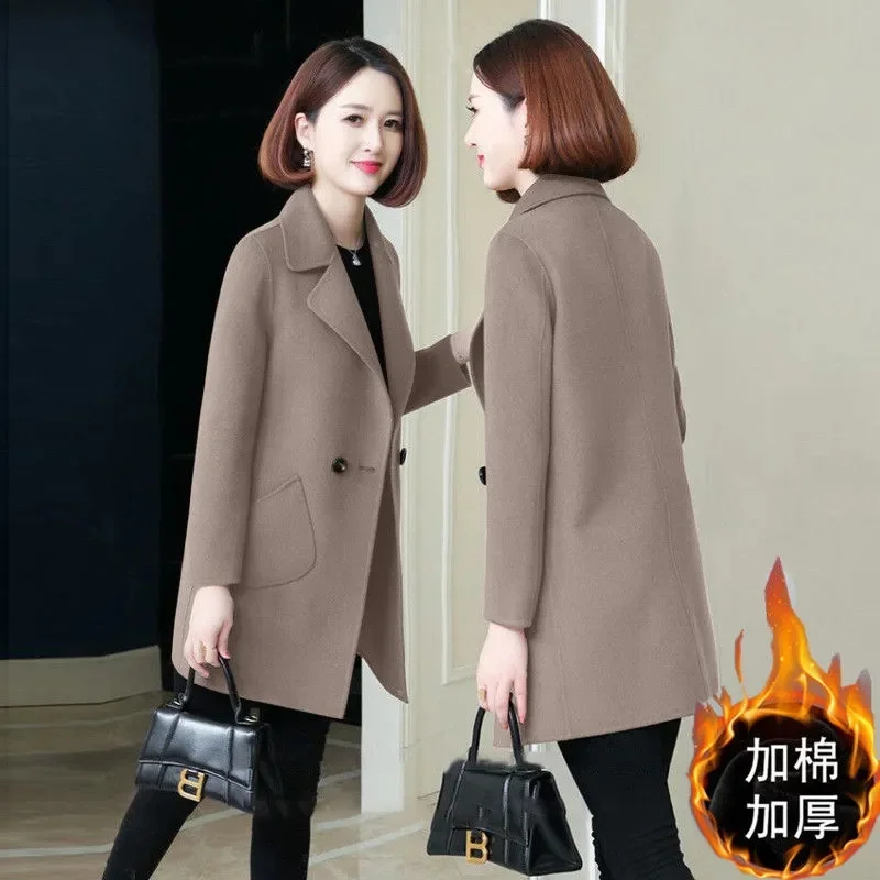 

Woolen Cotton Coat Women's Mid-Length 2021 New Autumn Winter Thin thick Woolen Coat Keep Warm Jacket Femme Overcoat Spring Tops