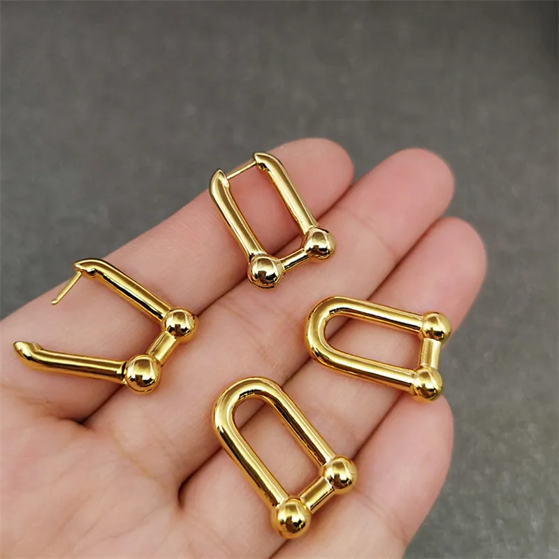 

Trendy Gold Color U Shape Chain Drop Earring for Women Girl Brass Geometric Dangle Pendant Earrings Statement Earring Brincos