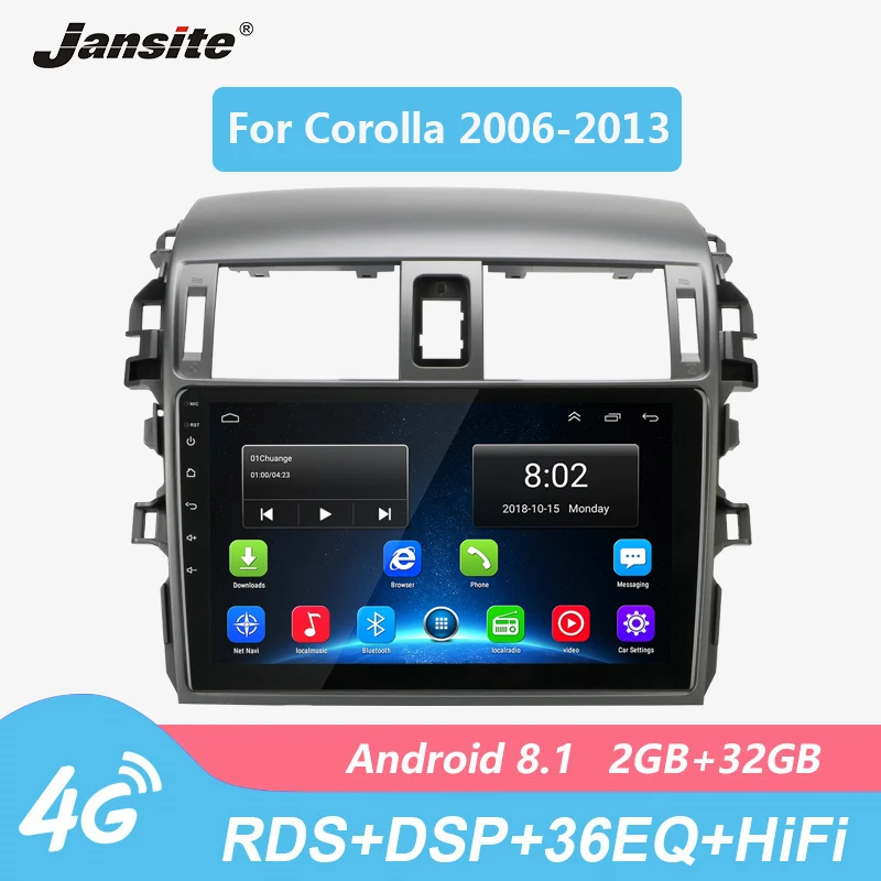 Jansite 9 &quotАвтомагнитола Android для Toyota Corolla 2006-2013 сенсорный экран 4G Wifi HIFI gps Bluetooth