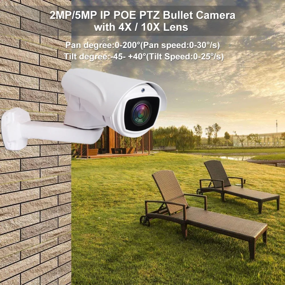 UniLook открытый 2MP/5MP пуля POE PTZ IP камера 4x/10x оптический зум HD PTZ камера системы безопасности Onvif Всепогодный ИК 80 м H.265