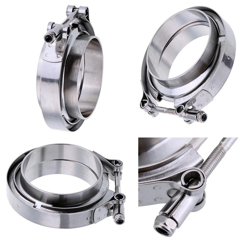 

Stainless Steel V Band Flat Flange Clamp Kit Assembly - 3 Inch Inner 76mm V Band Clamp and Flange Kit Male & Female Set Fittings