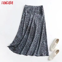 tangada 2021 high quality women leopard midi skirt vintage side zipper ladies chic mid calf skirts 4c186