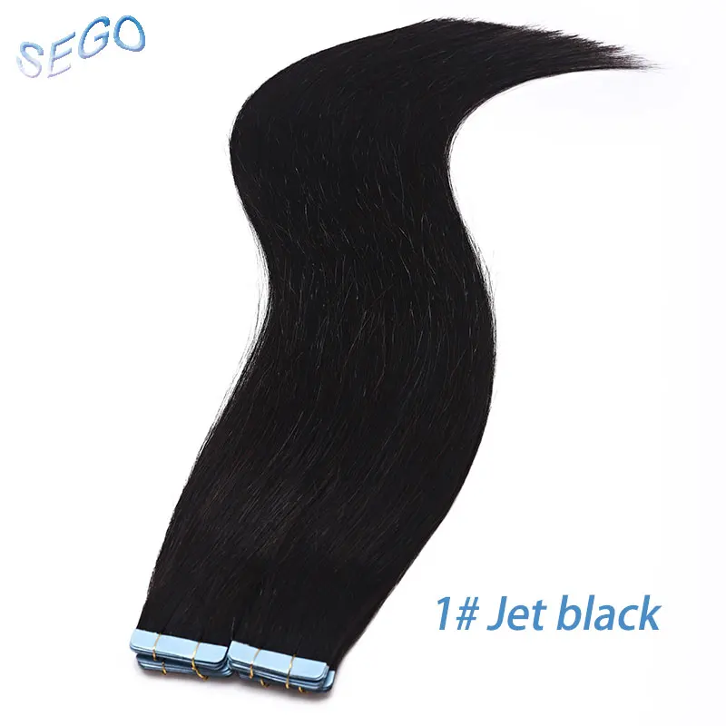 SEGO1"-24" 2,5 г/шт. 10/20 шт. волосы на Клейкой Ленте имитирующей кожу волосы, прямые, лента(с чешуйками в одном направлении), опт, не Волосы remy двусторонний скотч волосы для увеличения объема - Цвет: #1
