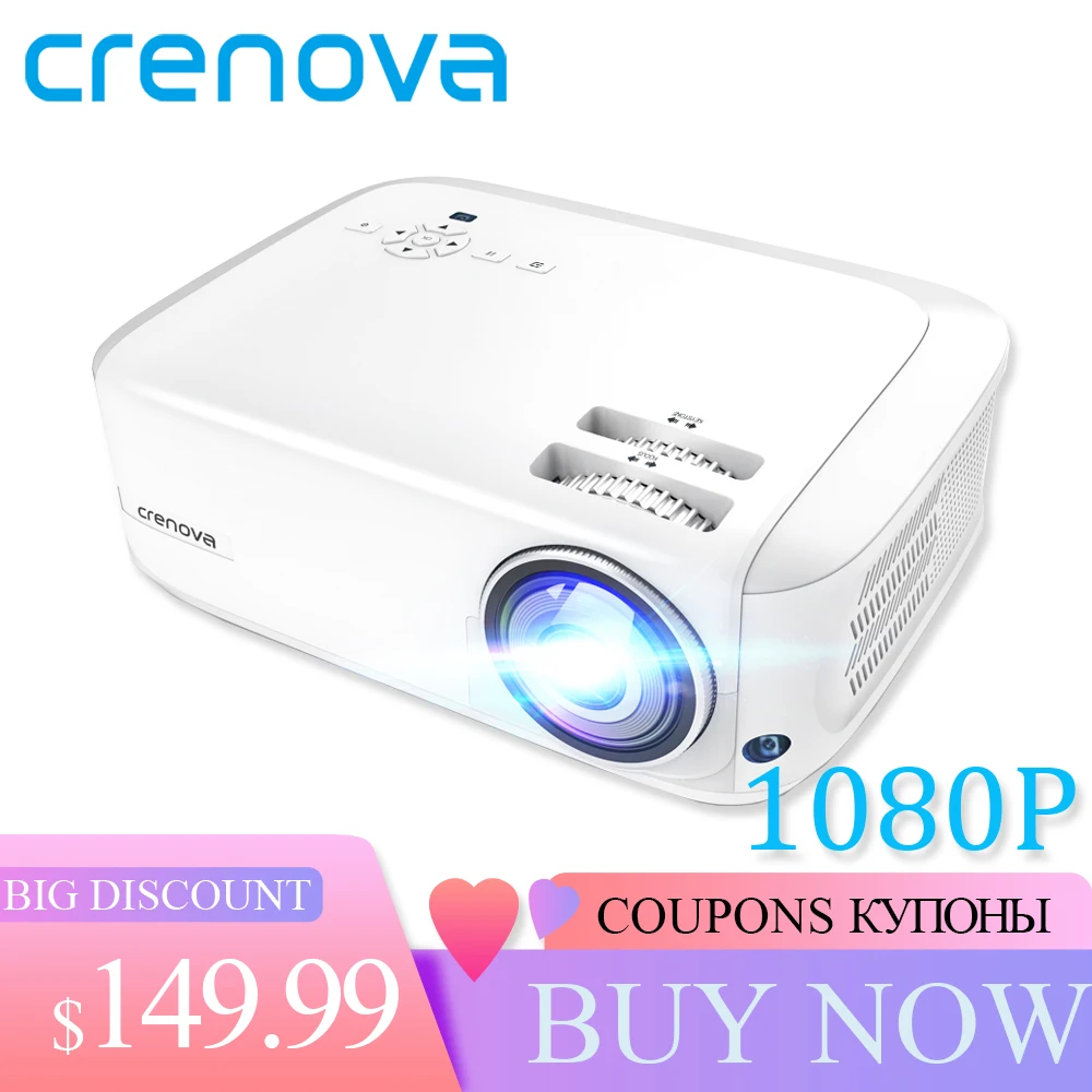 Видеопроектор CRENOVA Full HD 1080P Android 6000 лм ОС 7.1.2 поддержка 4K Dolby 2 ГБ 16 ГБ|Проекторы для