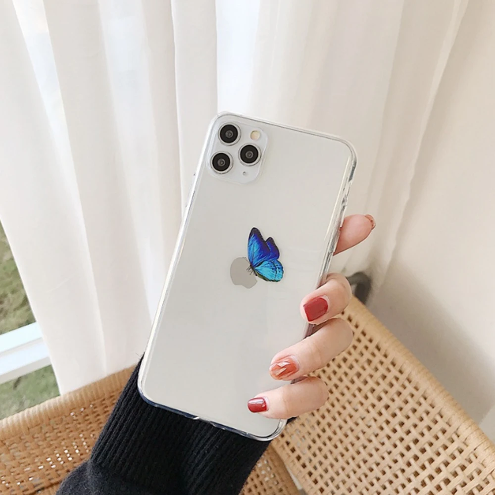 

Artistic Style Blue Butterfly Phone Case for iphone 11 Pro Max Cases Clear TPU Soft for iphone XR XS MAX X 7 8 Plus Cover