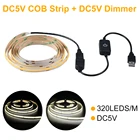 Светодиодная лента DC5V IP20 320ChipsM COB USB с сенсорным переключателем регулировки яркости для подсветки телевизора в помещении