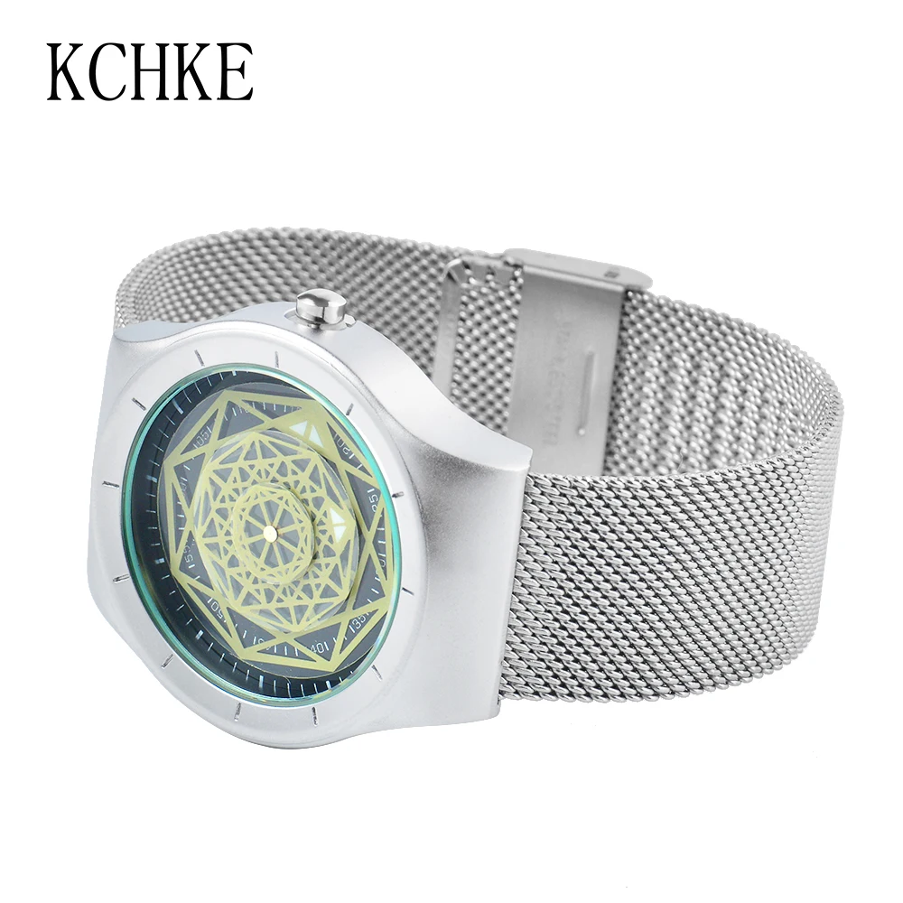 Часы KCHKE мужские модные водонепроницаемые тонкие с сетчатым ремешком простые