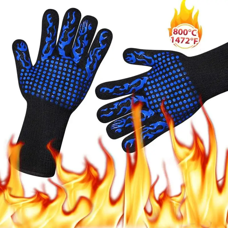 

High Temperature Resistant BBQ Fireproof Flame Retardant Barbecue Baking Insulation Oven Boiler Silicone Gloves