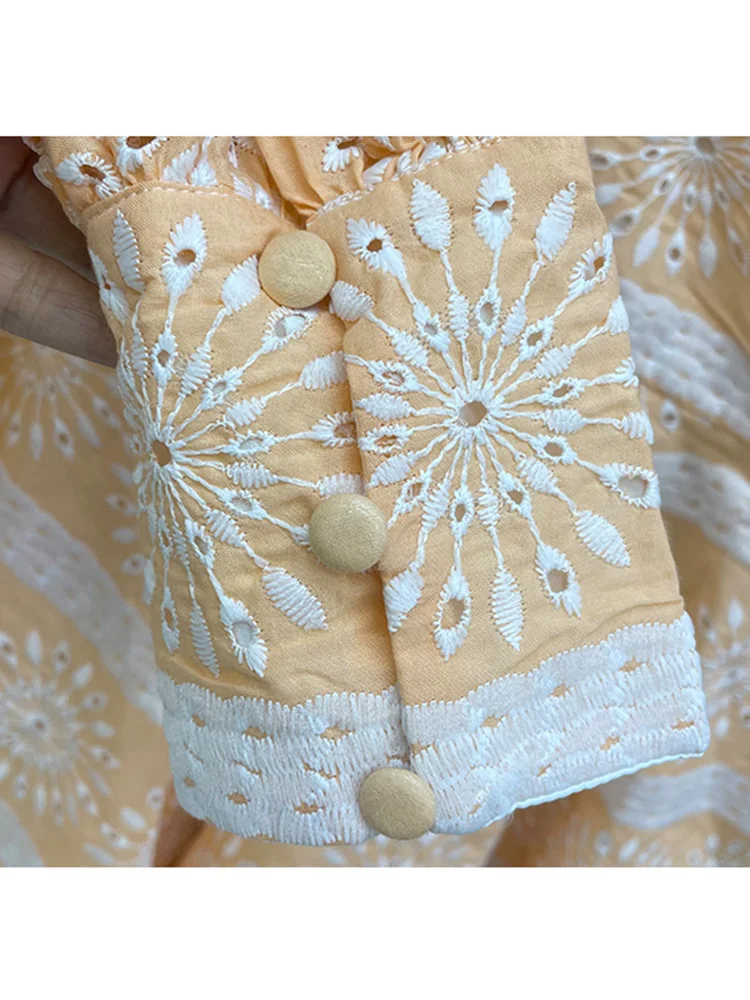 

Heavy craftsmanship embroidery hit color single-breasted retro loose dress women's autumn new style big pendulum tutu skirt