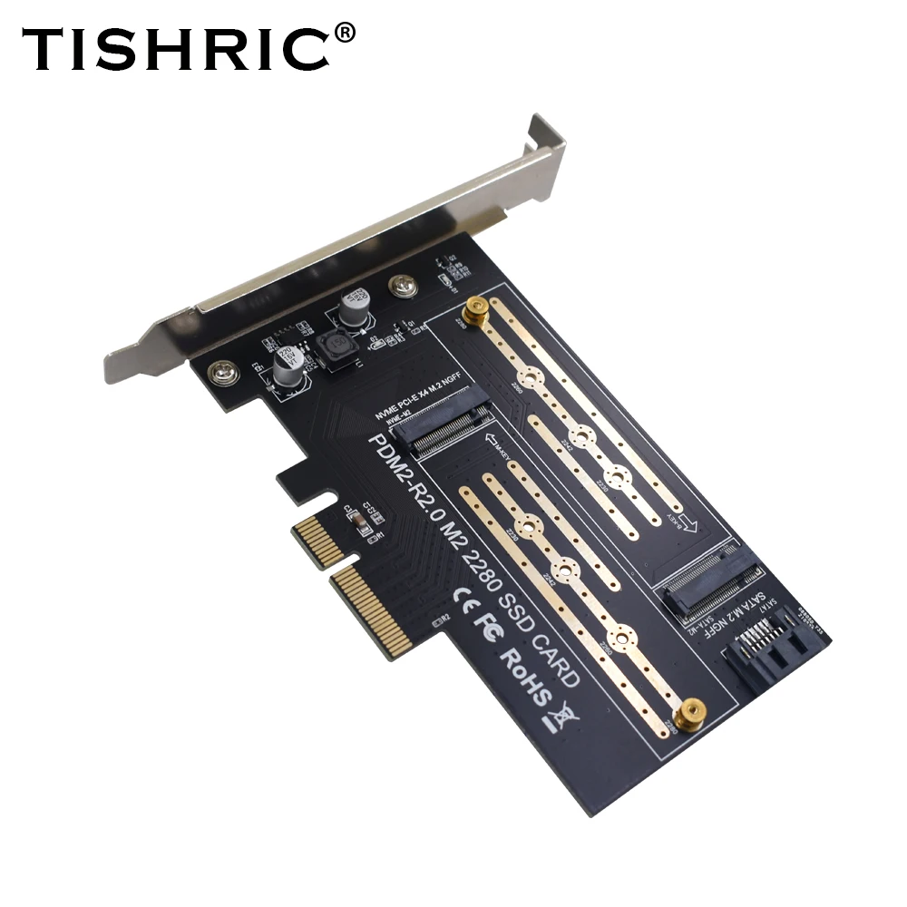 Плата адаптера TISHRIC NVME NGFF на PCIE 4x PDM2-R2.0 M2 2280/2260/2242 карта SSD M.2 SATA плата