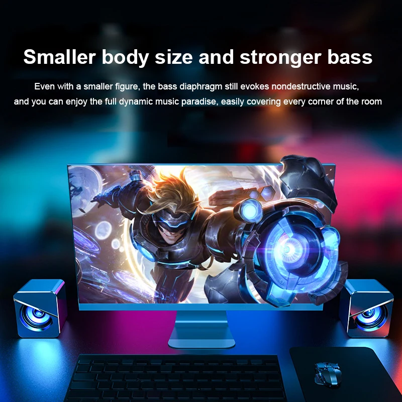 

USB Wired Computer Speakers Bass Stereo Subwoofer Colorful LED Light Laptop TV Loudspeaker Personality Hawkeye Music Player