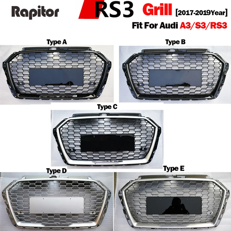 

Hi-end RS3 ABS Front Grills Front Honey Mesh Grille For Car Styling Honeycomb Mesh Grills For A3 S3 8V 2017+
