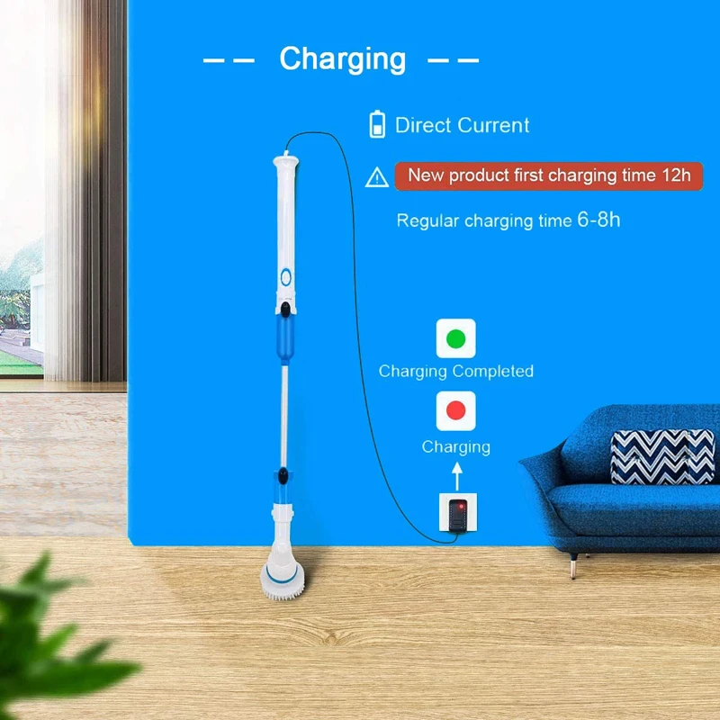 Electric Cleaning Brush Extension Arm Spin Scrubber Cordless Charging Tools With 3 Replaceable Heads | Дом и сад