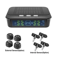 wireless solar car tpms lcd vehicle tire pressure monitoring tyre temperature alarm warning system with clock 4 sensors