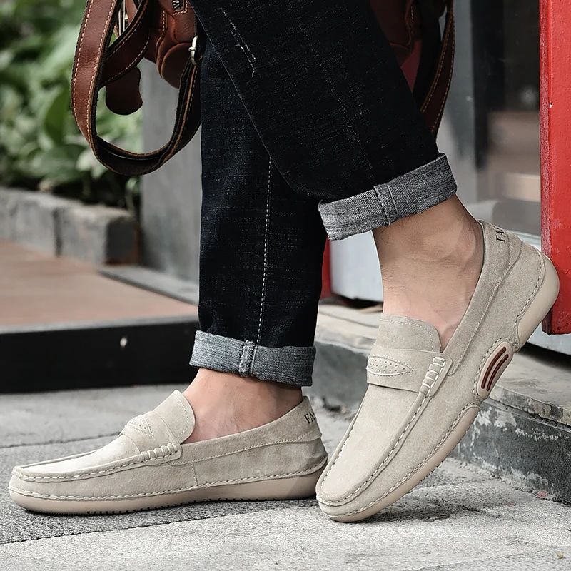 Мужские замшевые кожаные туфли в студенческом стиле Пенни-Лоферы ручной работы