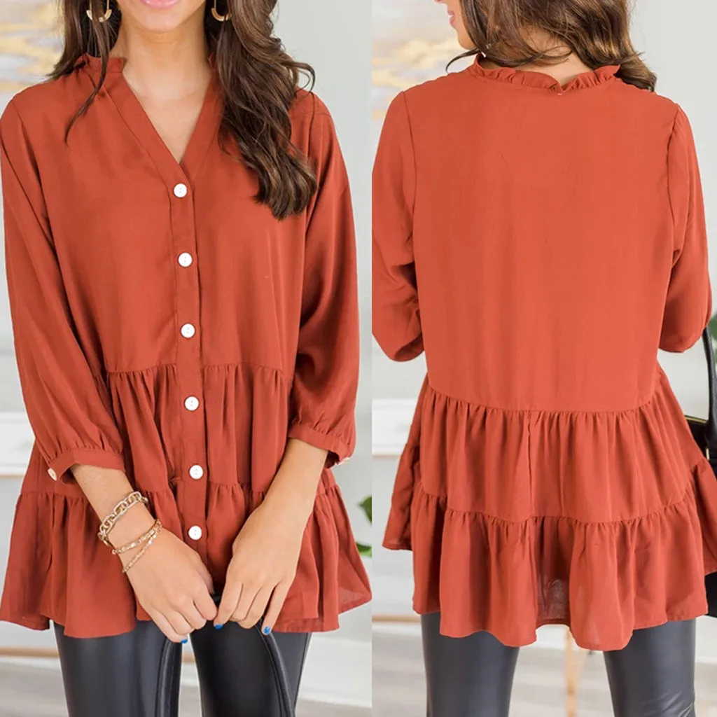 2019 Осенняя Элегантная Женская Полосатая гофрированная рубашка с длинными