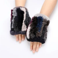 2021 fashion genuine rex rabbit fur knitted fingerless gloves womens winter warm mittens wrist warmer elastic fluffy