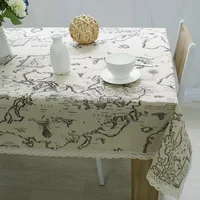 World Map Printing Table Linen Linen Cover Table Cloth Cotton Lace Dining Table Decor Coffee Table for Living Room Tableware
